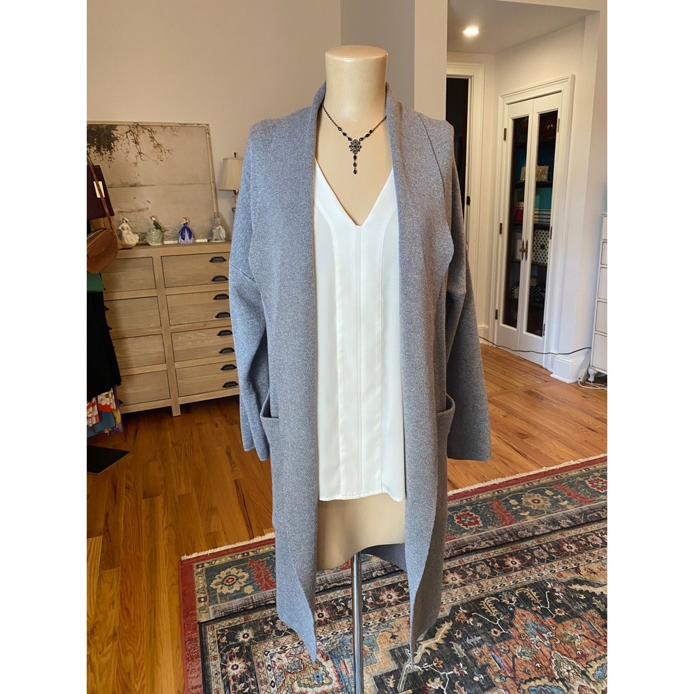 Anrabess Womens Gray Longline Open Front Cardigan Sweater Pockets Size S